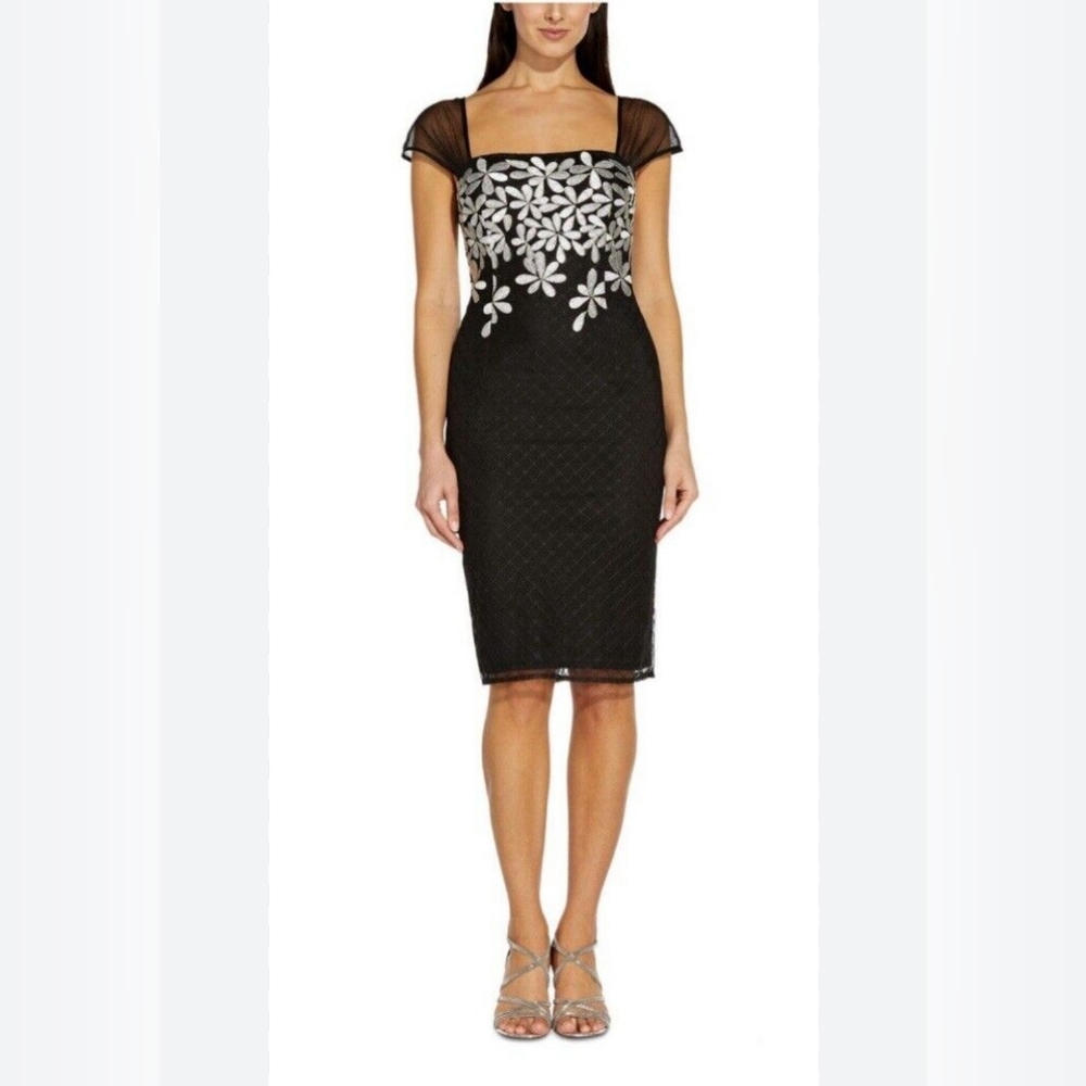 NWT Adrianna Papell Floral Embroidered Sheath Dress Size 8